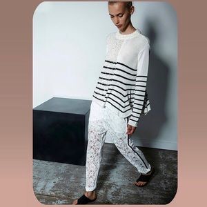 (Nude) Asymmetrical Striped Italian Sweater